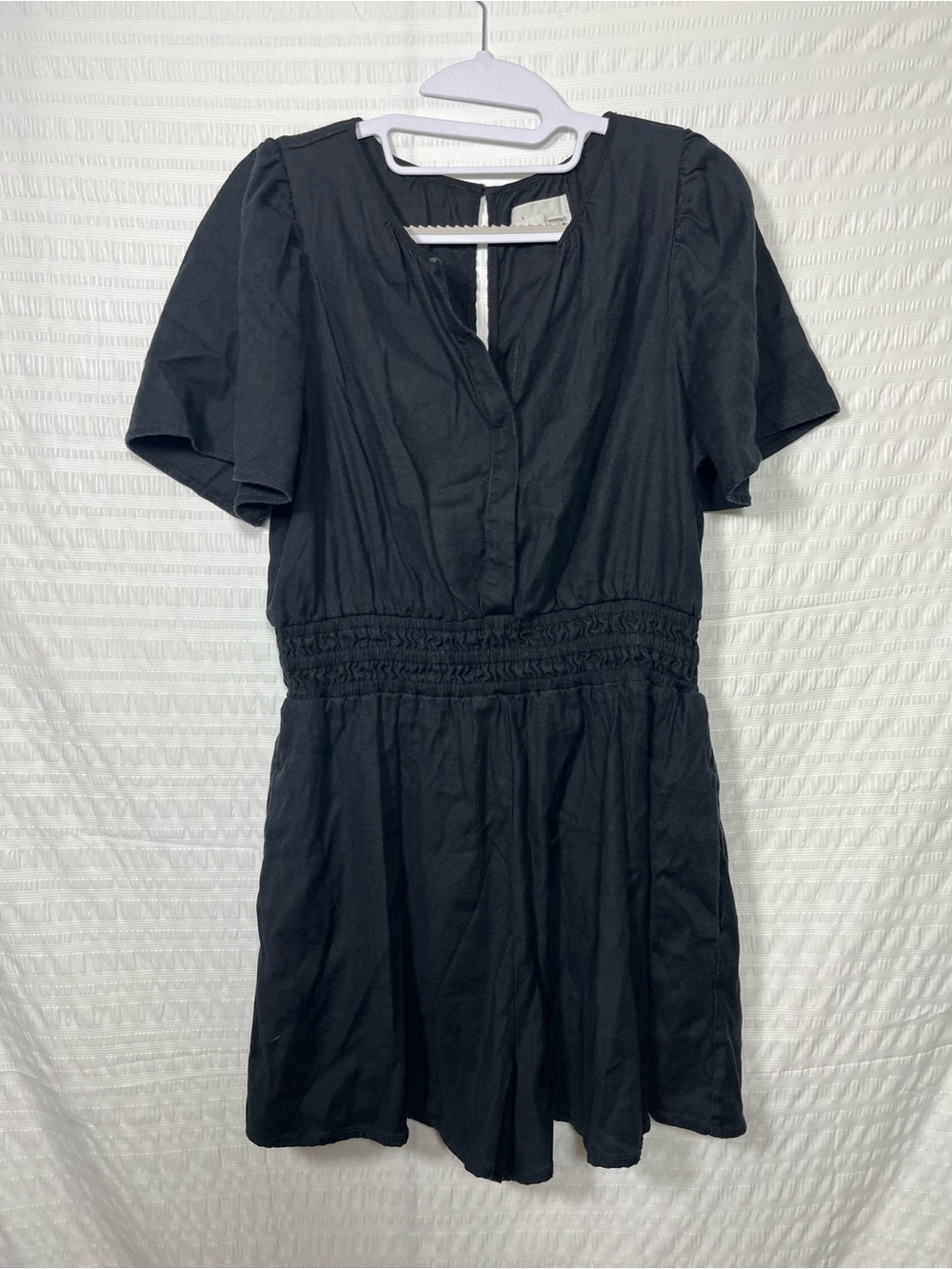 Anthropologie Women’s Black Short-Sleeve The Somerset Romper LINEN size medium